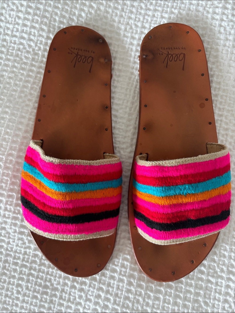 Beek Lovebirds Leather and Embroidery Slide Sandals - 9